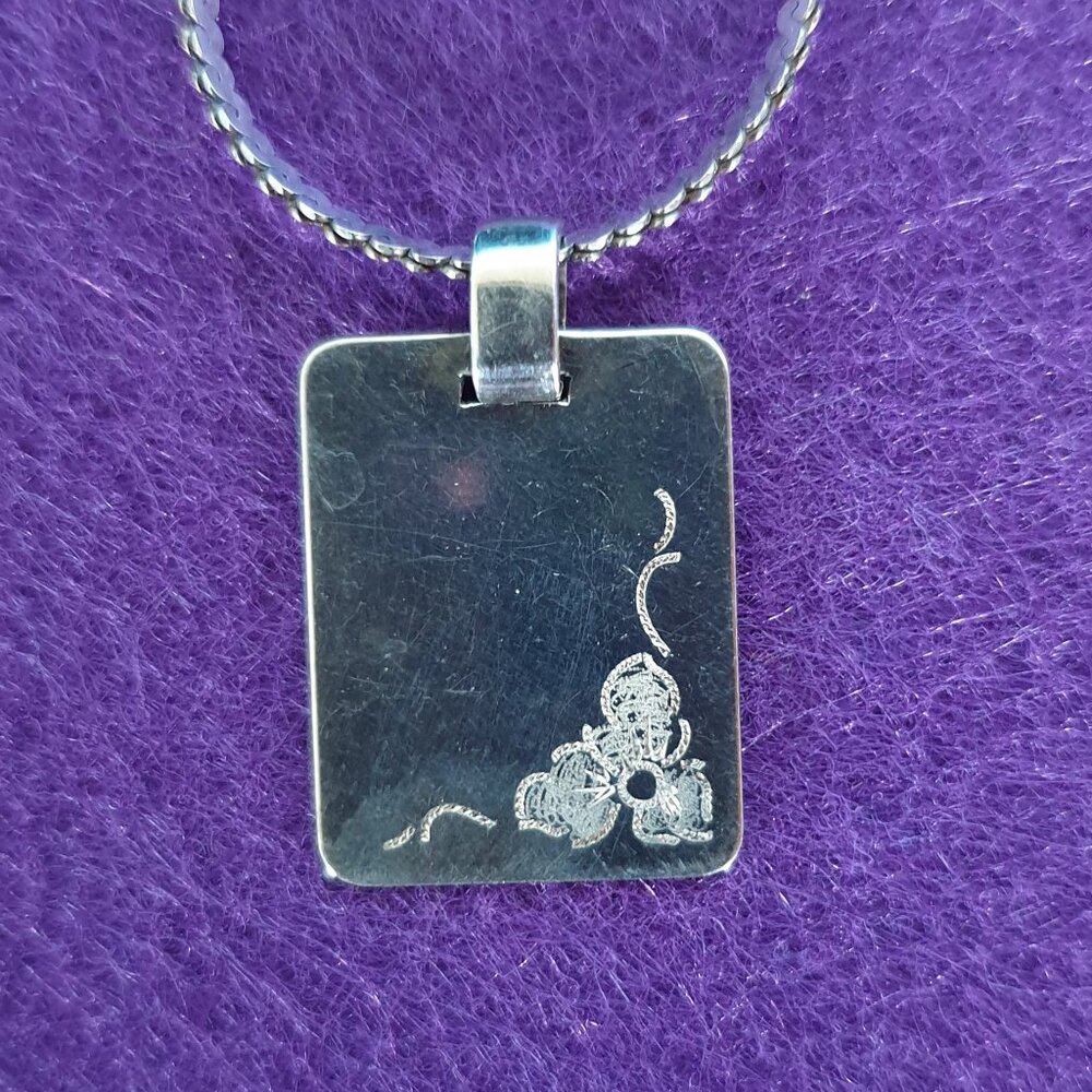 Vintage Italy 925 Sterling Silver Floral Engraved Minimalist Pendant Necklace